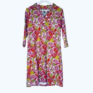 Lesley Evers TIPPI Tulipanes Rosados Pink Floral Collar Shirt Dress Size Medium